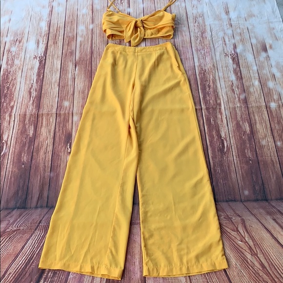 LUXXEL Yellow 2 Piece Halter Top High Waist Pants - Picture 6 of 16